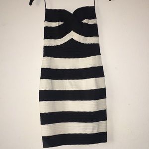 Striped, Strapless, Bandage Dress